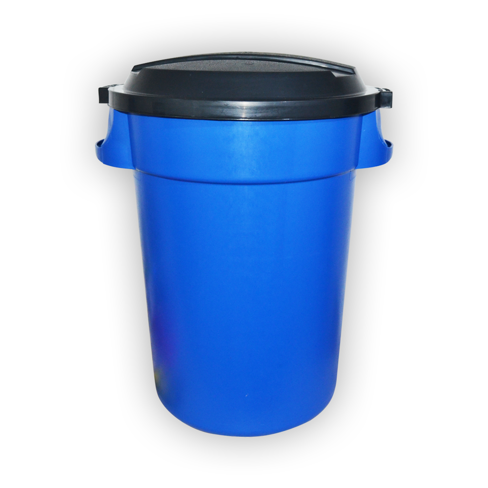 Bote de Basura Redondo 130 Litros Azul Super K, 32 Galones con Tapa.