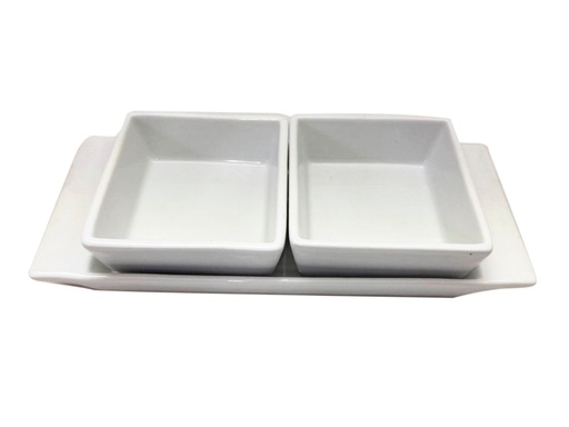 [AJ2SCH] Juego de 2 Salseras con Bandeja Rectangular 22 X 9 cm.