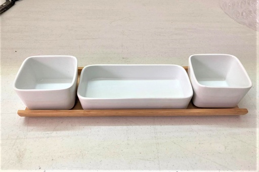 [AJ21BM] Juego de 2+1 Bowls + Base de Madera 34 X 10 X 5 cm.