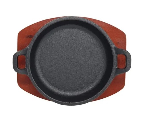 [DS1873] Plato Para Queso Fundido con Orejas 6" / 15 cm Hierro con Base Madera.